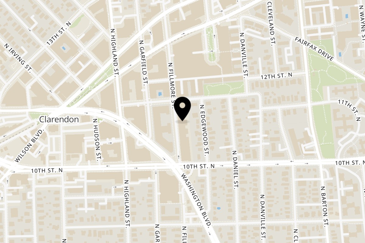 Map showing the location of Zazzy on 1025 North Fillmore Street in Arlington